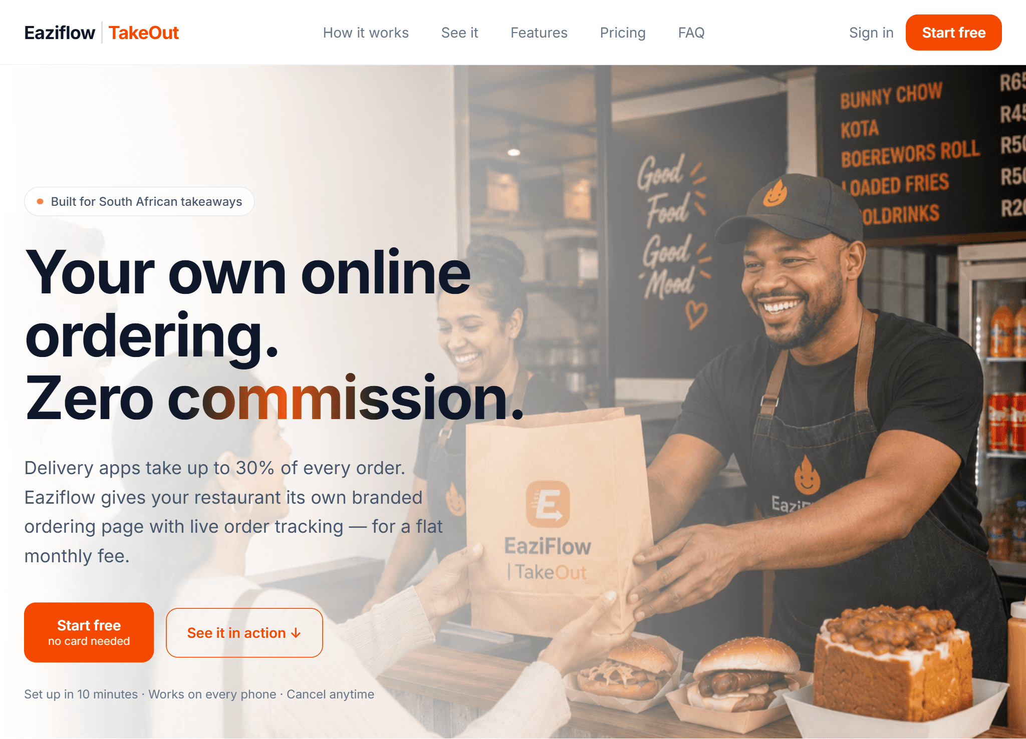 EaziFlow TakeOut kitchen dashboard showing incoming orders